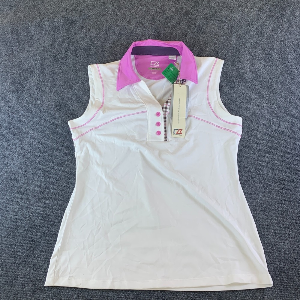 Cutter & Buck CB Dry Tec Golf Polo Shirt Womens S White Stretch Moisture Wicking